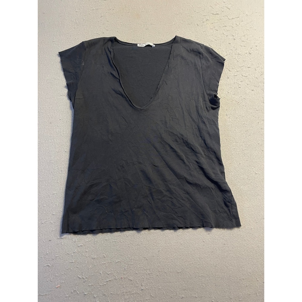 Zara T-Shirt Cotton Black Medium Womens
